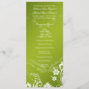 Programme Vintage Floral Green and White Wedding Program
