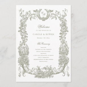 Programme Vintage Floral Vins à Frame Toile Sage Mariage