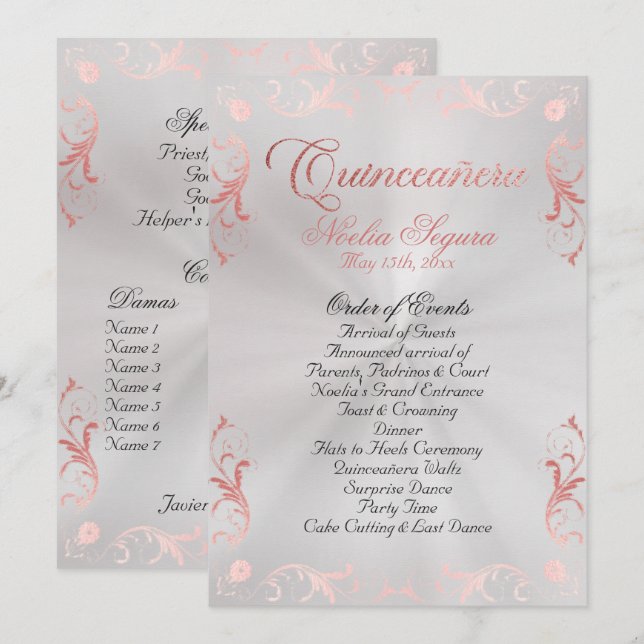 Programme Vintage Frame Quinceanera Program - Pear/Rose Gold (Devant / Derrière)
