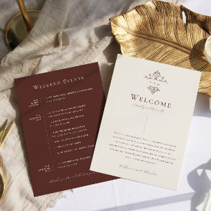 Programme Vintage Monogram Orné Accueil Mariage Bohème