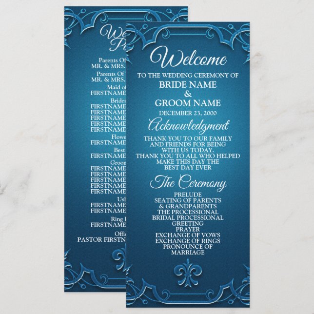 Programme Vintage Wedding Geometric Teal Turquoise Elegant (Devant / Derrière)