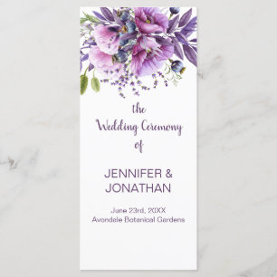 Programme Violet Purple Lavender Flowers Wedding Program