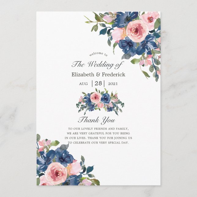 Programme Watercolor Navy et Blush FlorMariage (Devant)