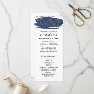 Programme Watercolor Navy et Gold Sparkle Wedding Program