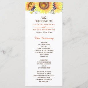 Programme Watercolor Sunflowers Rustic Chic Wedding Programm