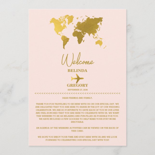 Programme Wedding Passport Gold Blush Pink Itinerary (Devant)