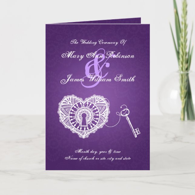 Programme Wedding Program Key To My Heart Purple (Devant)