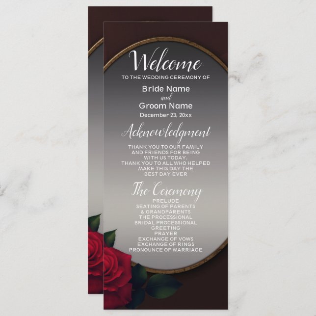Programme Wedding Red Blush Floral Silver Gray Mirror (Devant / Derrière)