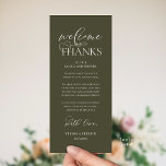 Programme "Welcome and Thanks" Classy Reception Guest Card<br><div class="desc">Make a heartfelt first impression at your wedding reception with this sophisticated "Welcome & Thanks" place card—designed to rest beautifully on each guest’s plate, in olive green theme. Featuring graceful script typography and a timeless layout, this elegant card warmly greets your loved ones while expressing gratitude for sharing your special...</div>