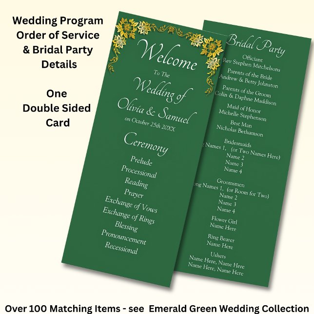 Programme Welcome to Wedding Ceremony, Emerald Green & Gold (Créateur téléchargé)