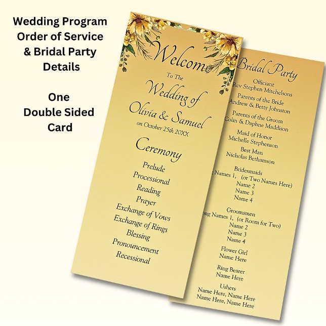 Programme Welcome to Wedding Ceremony, Golden Yellow Flowers (Créateur téléchargé)