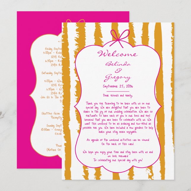 Programme Whimsical Stripes Handwritten Wedding Itinerary  (Devant / Derrière)