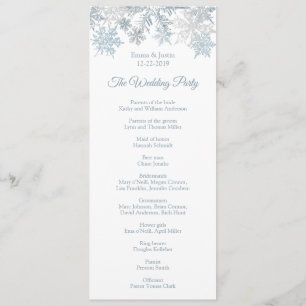 Programme Winter Wonderland Silver Blue Snowflakes Mariage