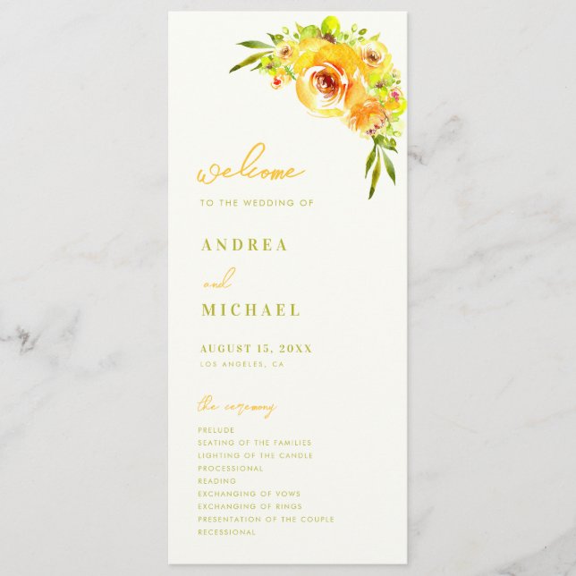 Programme Yellow Green Summer Floral Vibrant Bloom Wedding (Devant)