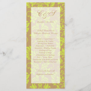 Programmes Brown et Lime Green Mariage damassé