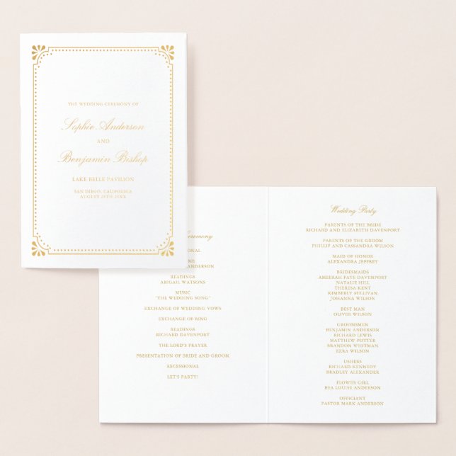 Programmes de cérémonie de mariage à cadre élégant (Affichage)