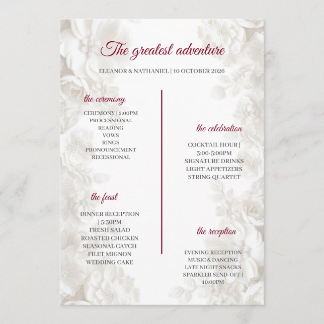Programmes de cérémonie de mariage bordeaux à fleu (Devant)