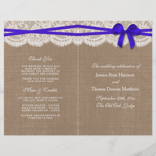 Programmes de collection de Mariages Rustic Blue B (Devant)