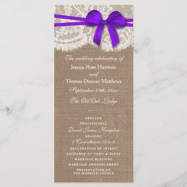 Programmes de collection de Mariages Rustic Purple (Devant)