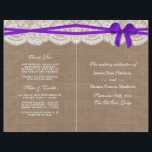 Programmes de collection de Mariages Rustic Purple<br><div class="desc">La collection rustique de mariage à arc violet est un design étonnant avec un joli arrière - plan rustique effet burlap avec un ensemble romantique vintage effet dentelle blanche et un superbe arc violet. Ces programmes peuvent être personnalisés pour votre occasion spéciale et feraient le modèle parfait pour les mariages,...</div>