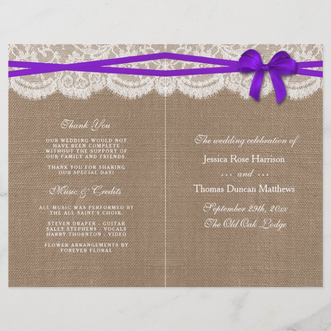 Programmes de collection de Mariages Rustic Purple (Devant)