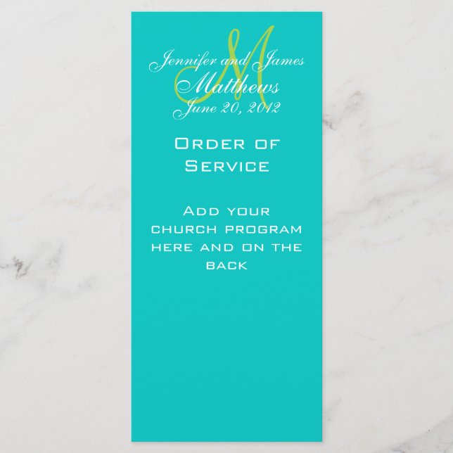 Programmes de l'église du service Mariage de monog (Devant)