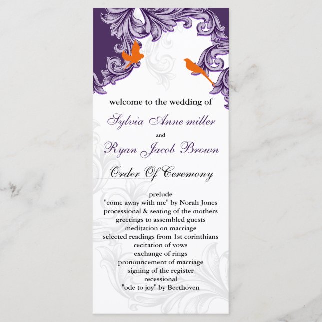 programmes de lovebirds pourpres et oranges (Devant)