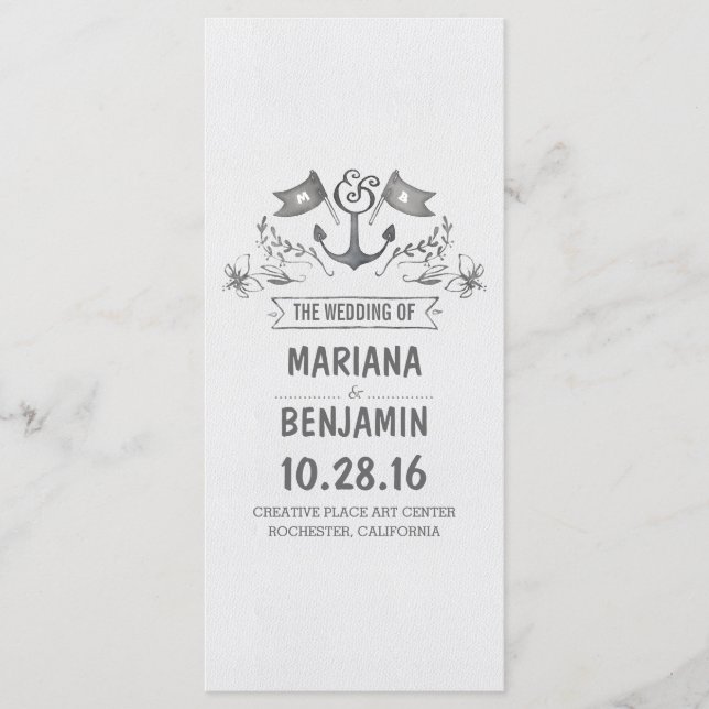 programmes de mariage à ancre peinte nautique (Devant)