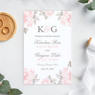 Programmes de mariage à la rose aquarelle rose vin
