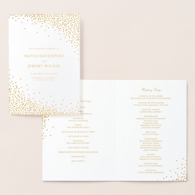 Programmes de mariage à points de confettis en feu (Affichage)