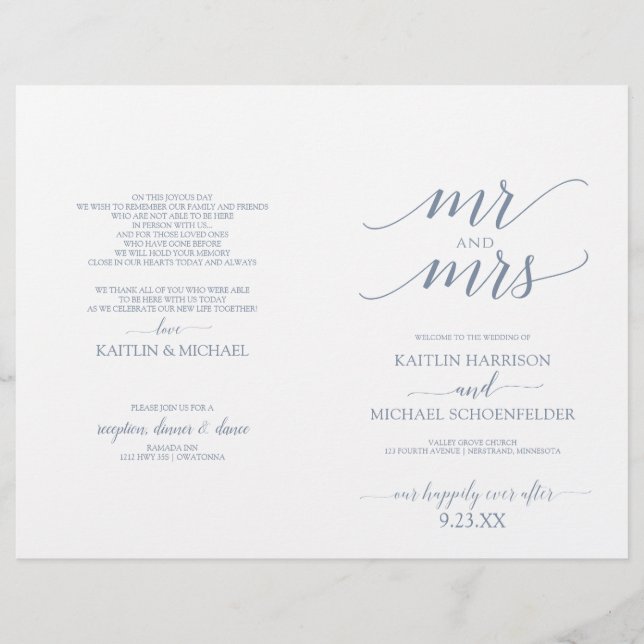 Programmes de mariage à typographie élégante Dusty (Devant)