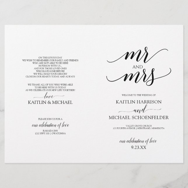 Programmes de mariage à typographie élégante en no (Devant)