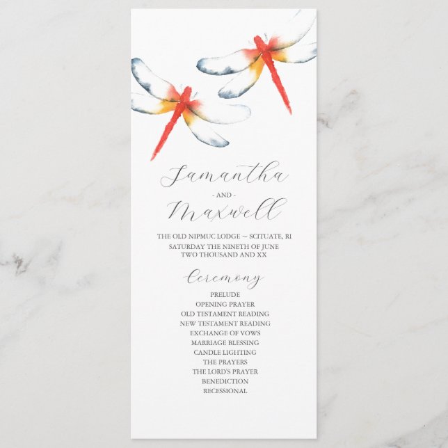 Programmes de mariage Aquarelle rouge libellule (Devant)