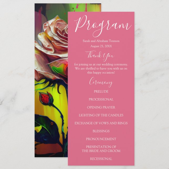 Programmes de mariage aux roses roses modernes abs (Devant / Derrière)