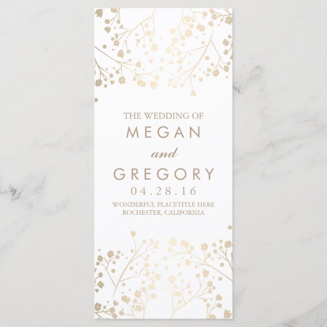 Programmes de mariage blanc et d'or du souffle du  (Devant)