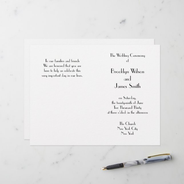 Programmes de mariage blanc minimal déco (Devant/Arrière en situation)