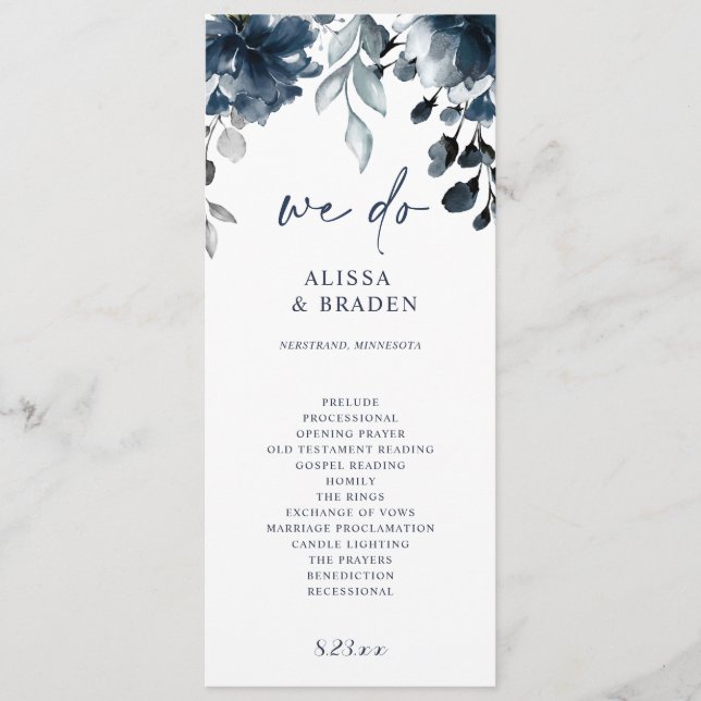Programmes de mariage bleu marine Floral Greenery (Devant)