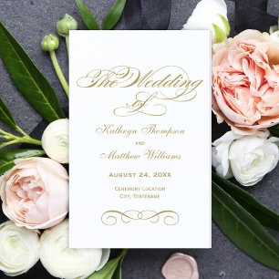 Programmes de mariage calligraphiés en or antique