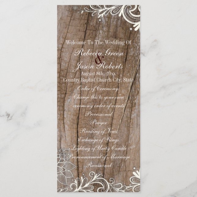 Programmes de mariage campagnard en dentelle de gr (Devant)