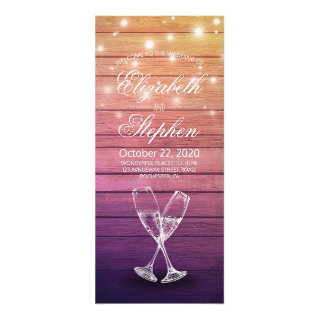 Programmes de mariage Carte Champagne Verres Bois  (Devant)