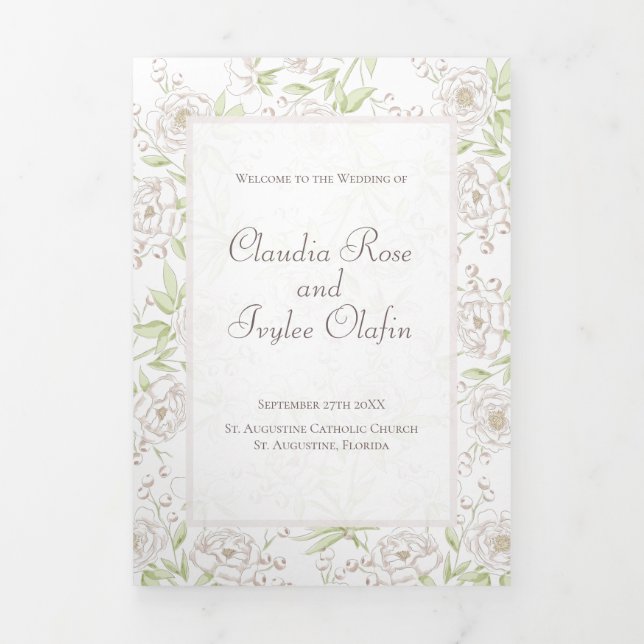 Programmes de mariage classiques à la rose blanche (Page de couverture)
