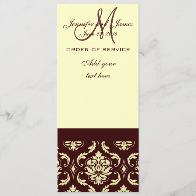 Programmes de mariage Crème Brown Damask (Devant)