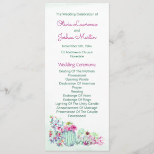 Programmes de mariage de cactus aquarelle