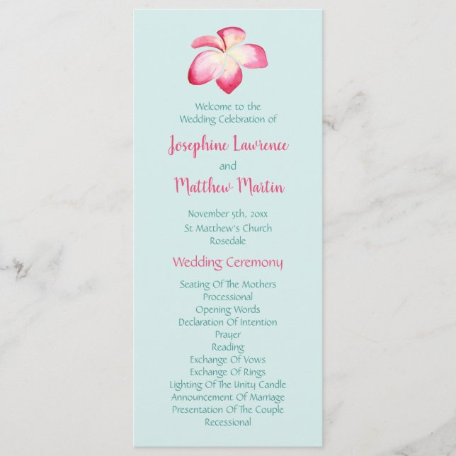 Programmes de mariage de fleurs de la Plumeria tro (Devant)