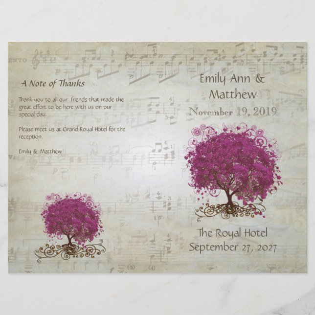Programmes de mariage de l'arbre à feuilles en for (Devant)