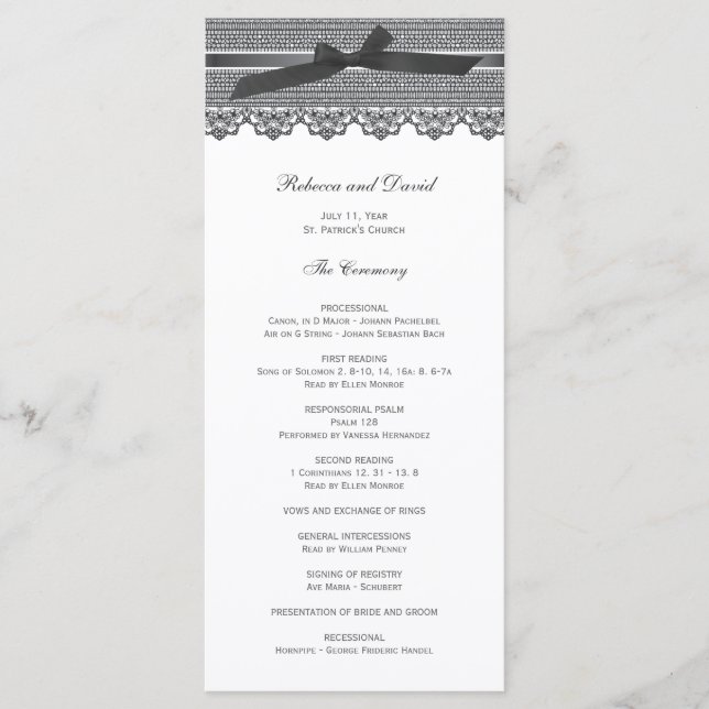Programmes de mariage dentelle et ruban (Devant)
