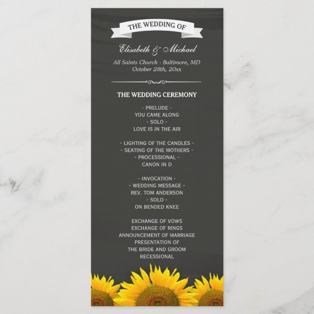 Programmes de mariage Elégant Sunflowers Chalkboar (Devant)
