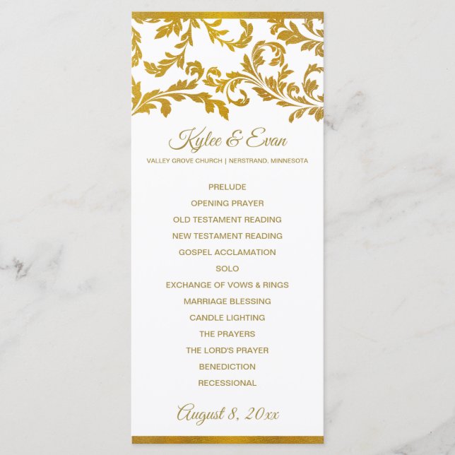 Programmes de mariage élégants en feuille d'or fau (Devant)