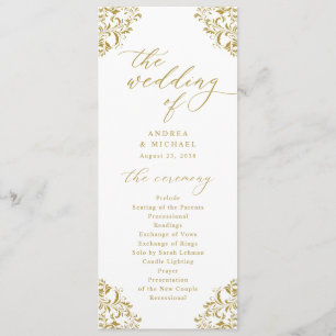 Programmes de mariage élégants en or vintage class