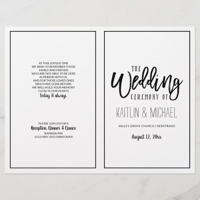 Programmes de mariage en calligraphie au pinceau - (Devant)